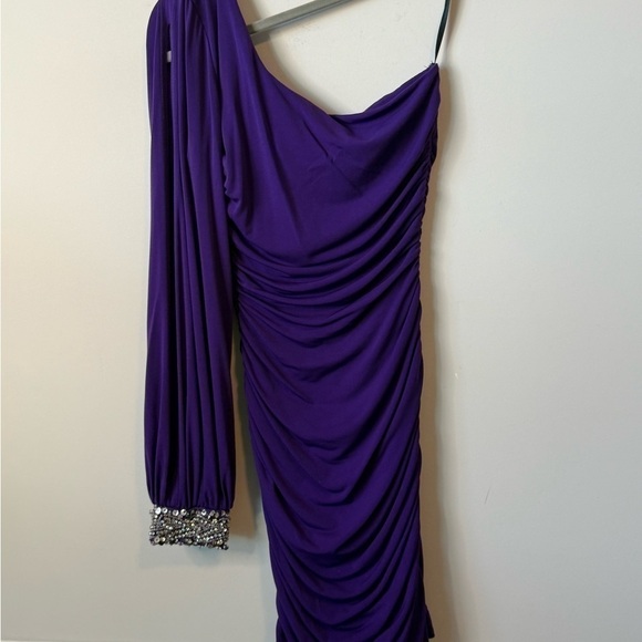 Jodi Kristopher purple  formal cocktail one shoulder mini dress size 5 - Picture 2 of 7